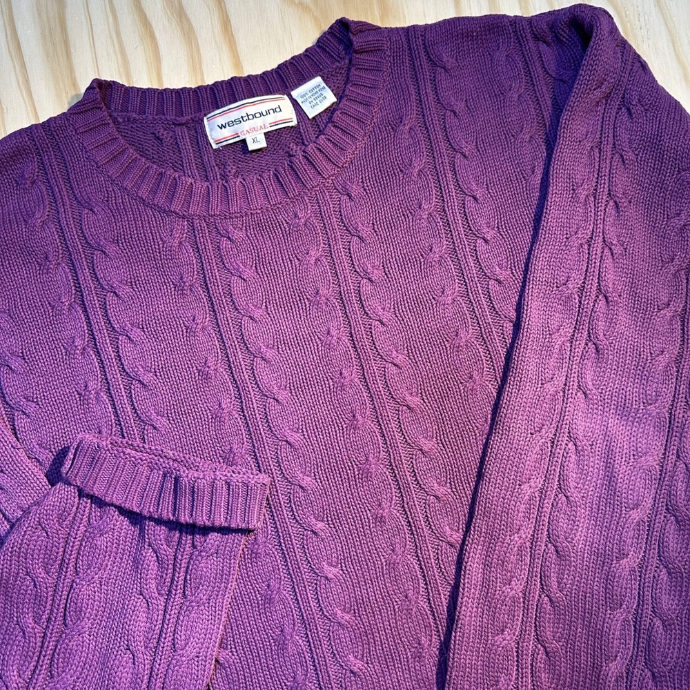 Westbound Casual Womens XL Purple Cable Knit 100% Cotton Crewneck Sweater